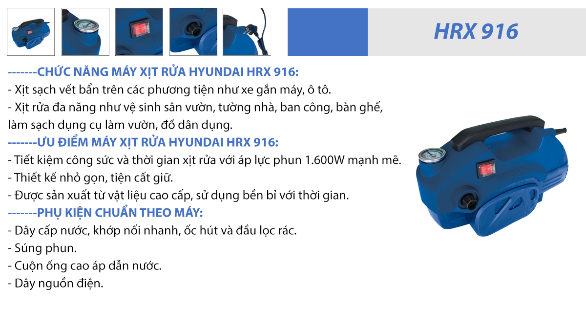 máy xịt rửa cao áp hyundai 916 chính hãng