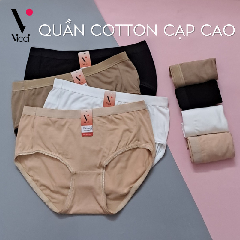 Quần lót nữ cotton trơn cạp cao Vicci 105 ôm gọn vòng 3, mềm mại, thấm hút mồ hôi, kháng khuẩn, khử mùi (có bigsize)