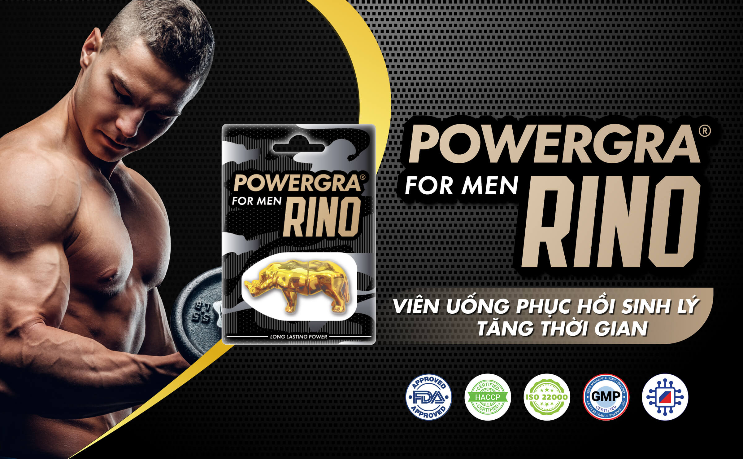 Viên uống phục hồi và tăng cường sức khỏe sinh lý nam giới Powergra Rino - Vỉ dùng thử 1 viên