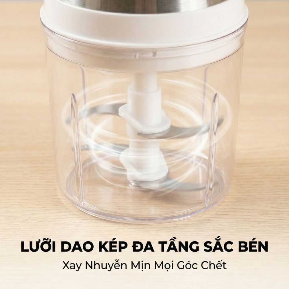 Máy Xay Mini Mishio MK389 - Dung Tích 0.8L, Xay Đồ Ăn Dặm, Gia Vị, Đồ Khô, Công Suất 250W Mạnh Mẽ - Hàng chính hãng