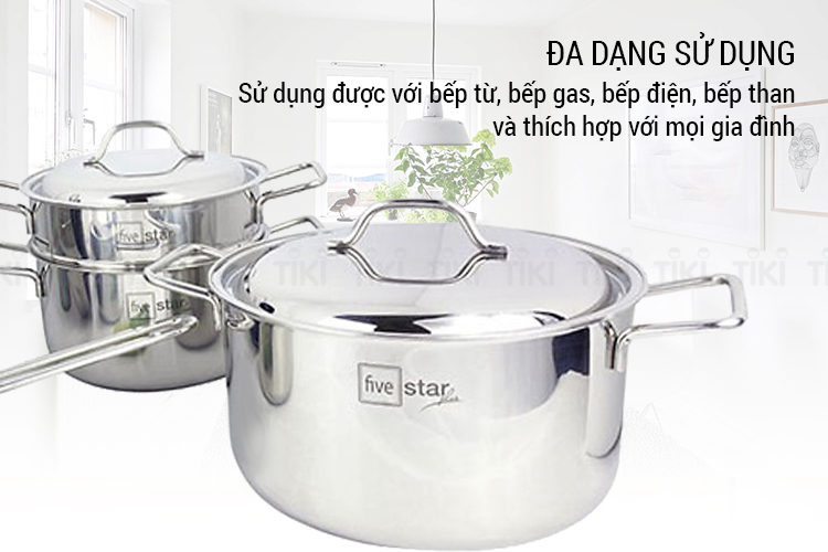 Bộ 5 Nồi Inox 304 3 Đáy Osaka Fivestar Nắp Inox 08pcs FS08C4