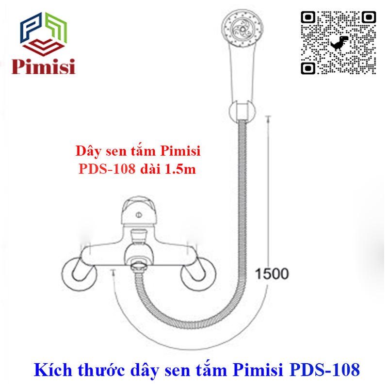 Kích thước chiều dài dây sen tắm nóng lạnh Pimisi PDS-108