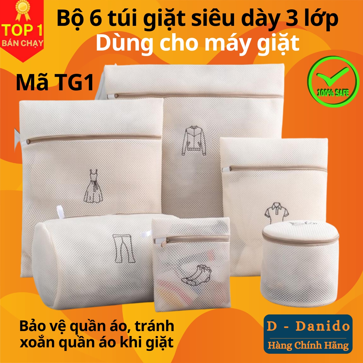Combo 6 túi giặt TG1 siêu dày 3 lớp cao cấp bảo vệ quần áo dùng cho máy giặt siêu bền tiện dụng chính hãng
