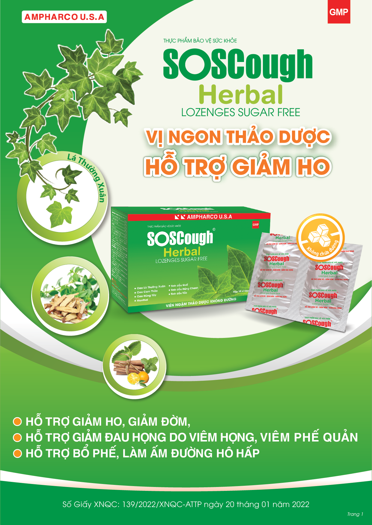 Thực phẩm bảo vệ sức khỏe SOSCOUGH HERBAL LOZENGES SUGAR FREE