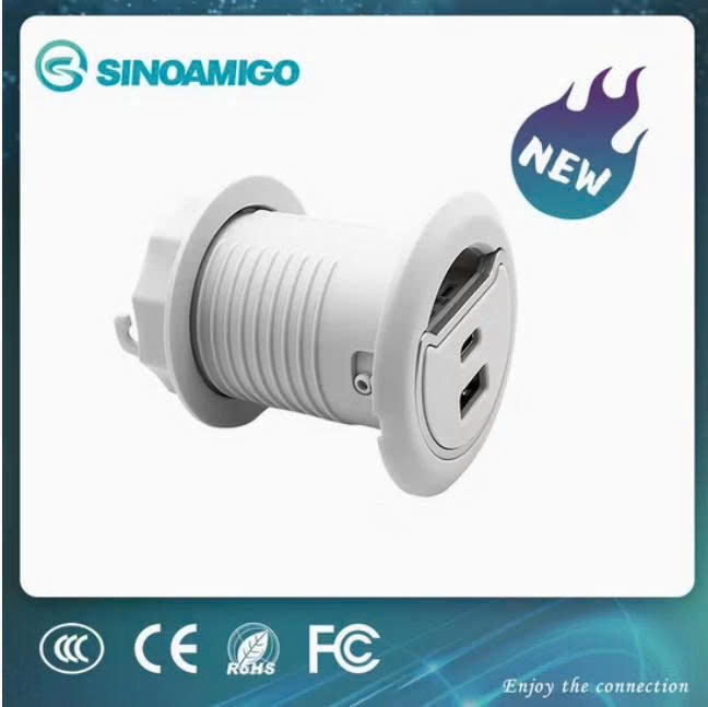 Ổ cắm USB âm bàn sạc nhanh Type C + Type A Sinoamigo STC-1W/C20 dùng cho bàn làm việc và bàn họp văn phòng - Hàng chính hãng