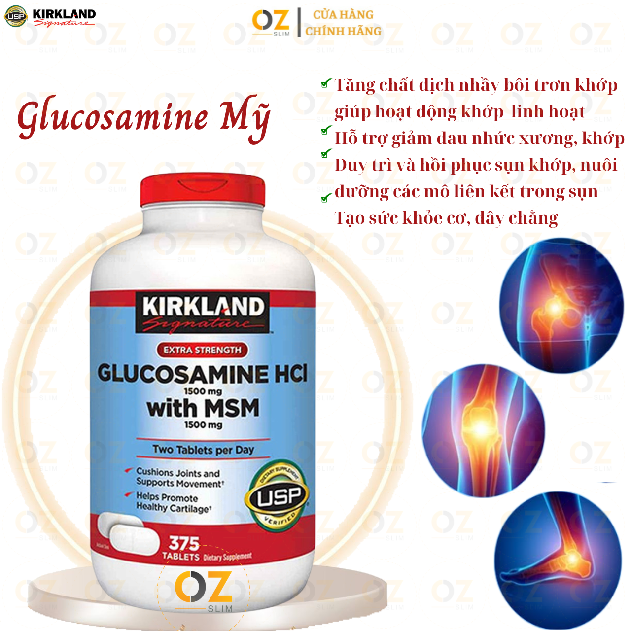 Glucosamine Mỹ Kirkland Signature Glucosamine HCL 1500mg With MSM 1500mg