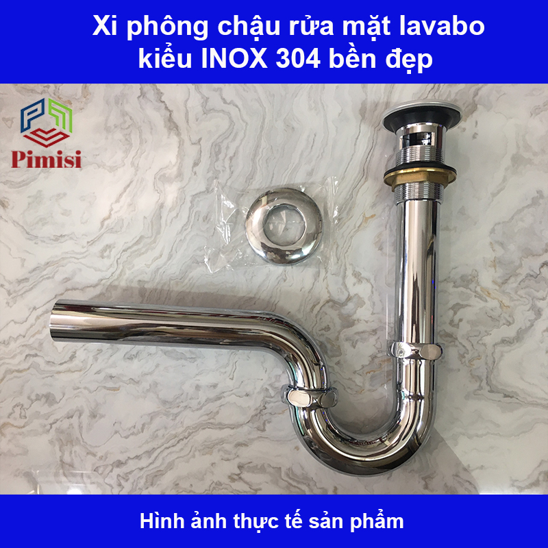 Xi phông chậu rửa mặt lavabo inox 304 Pimisi hình chụp thực tế