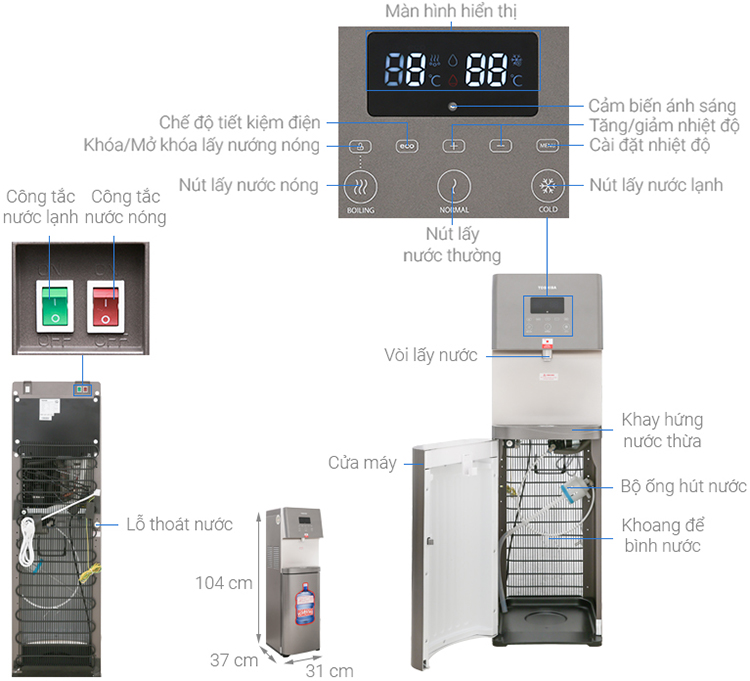 Cây Nước Nóng Lạnh Toshiba RWF-W1830UVBV - Hàng Chính Hãng