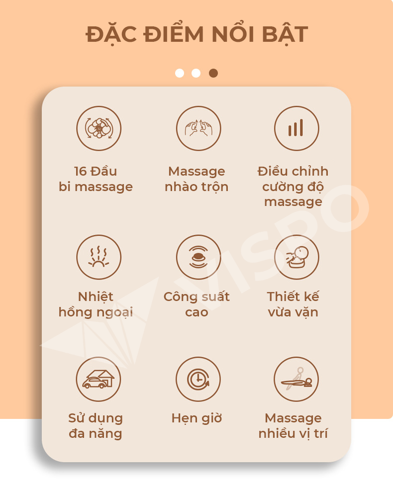 Gối Massage Nhiệt Hồng Ngoại VISPO VP-G23 - 4 Bi Xoay Chuyên Dùng Cho Cổ, Vai, Gáy, Thắt Lưng Sử Dụng Tại Nhà, Văn Phòng Hoặc Trên Ô tô