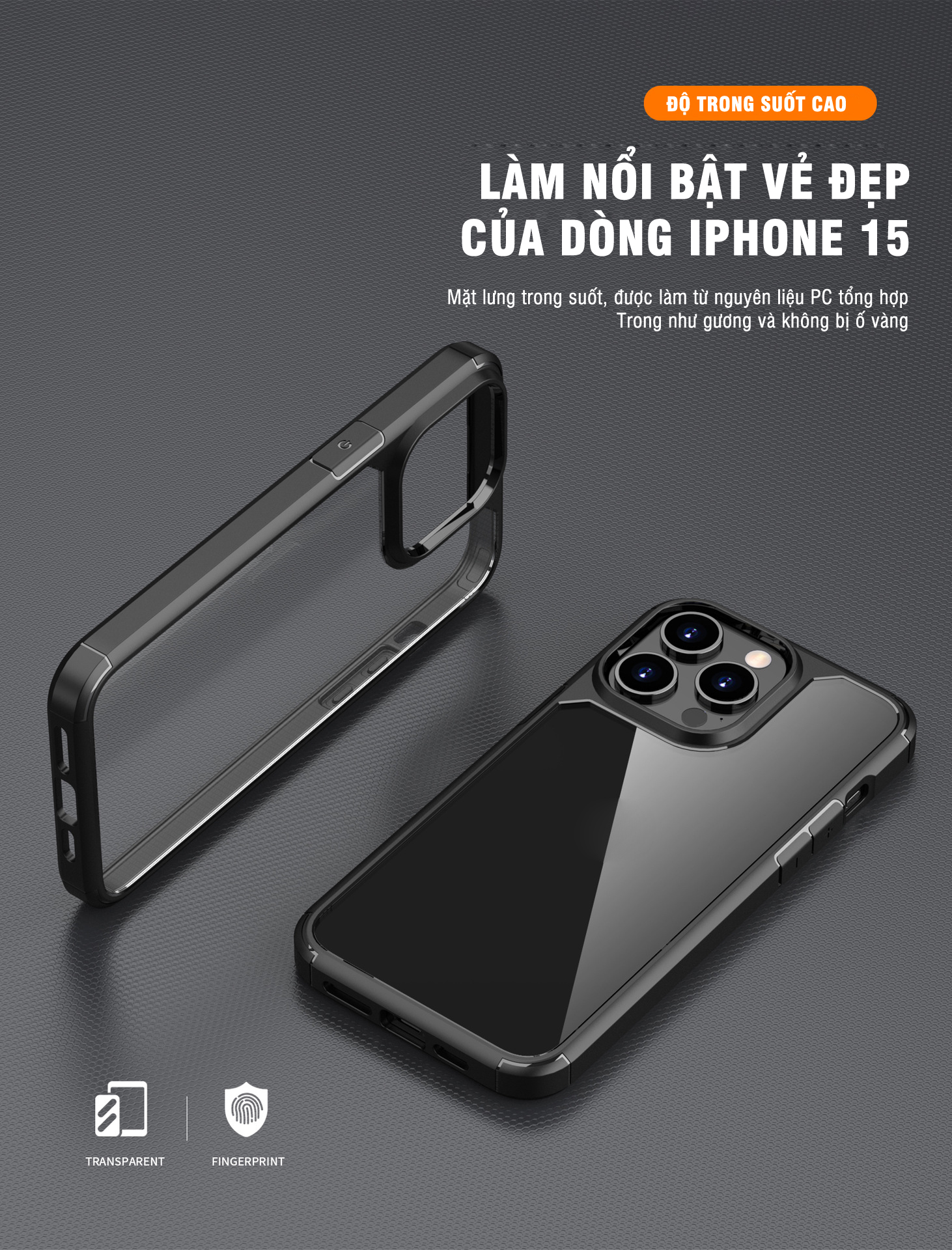 Ốp lưng chống sốc lưng trong dành cho iPhone 15 / 15 Plus / 15 Pro / 15 Pro Max - Hàng chính hãng