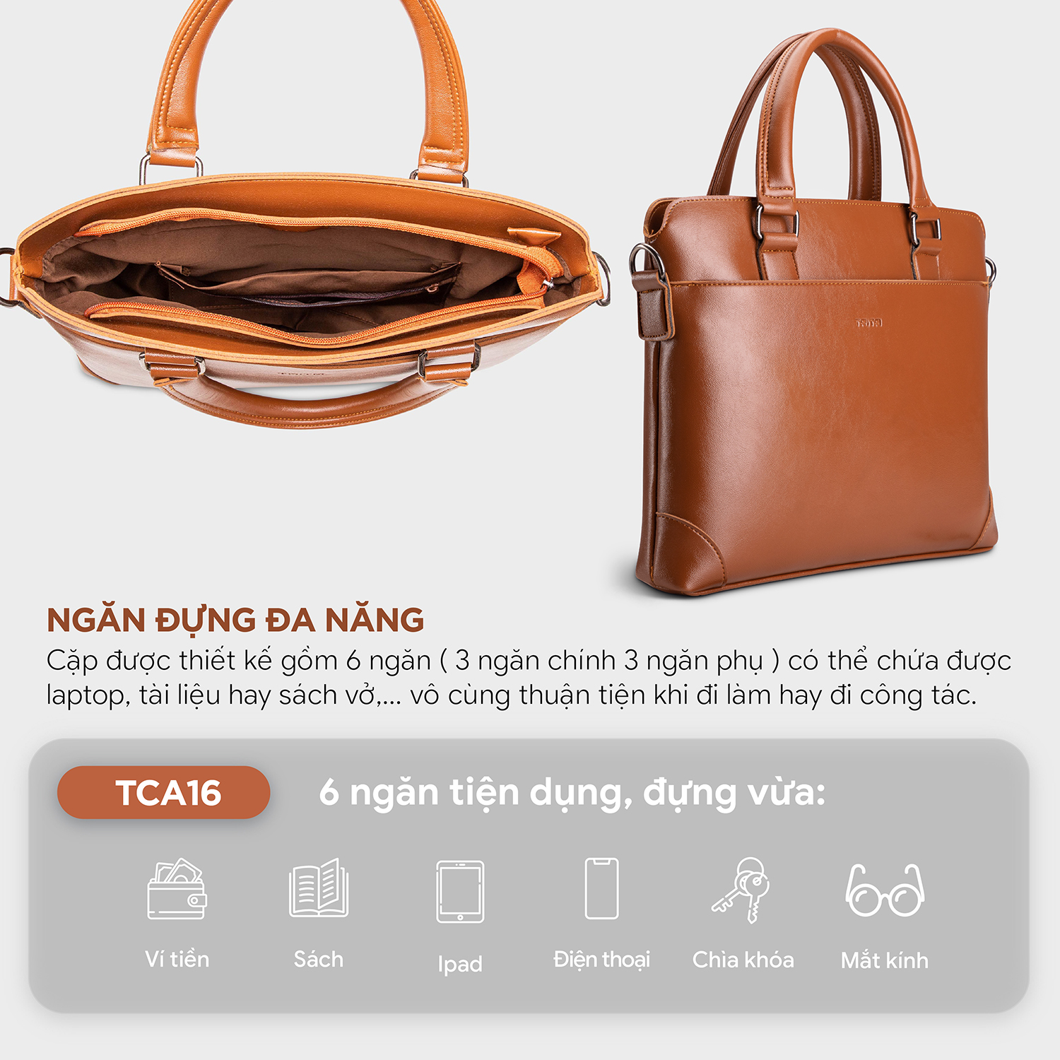 Cặp công sở Trita ( Thời trang nam phong cách đựng vừa laptop 14 inch - Cặp da TCA16 )