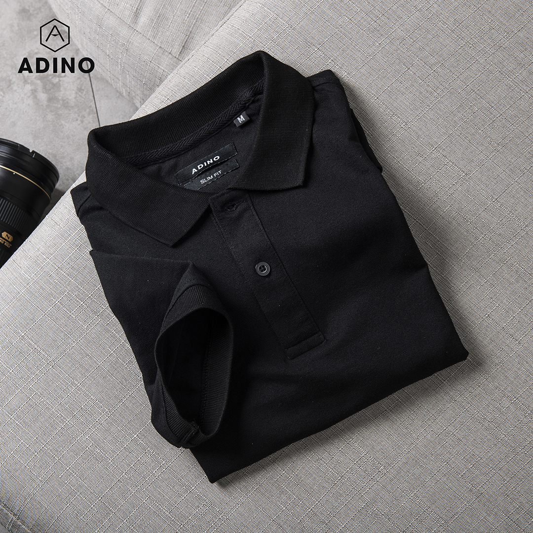 Áo polo nam ADINO màu đen vải cotton co giãn thiết kế basic trẻ trung PL41