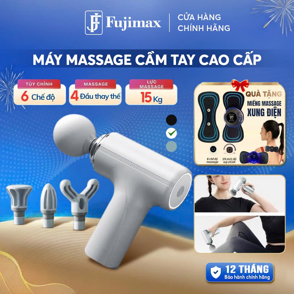 [LOẠI 1 PIN KHỎE]Máy Massage Cầm Tay Mini Súng mát-xa Cầm Tay Đấm Lưng Trị Liệu Cổ Vai Gáy 4 Đầu 6 Chế Độ FUJIMAX