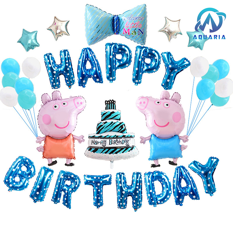 Sét Bong Bóng Trang Trí Sinh Nhật Peppa Pig Tặng Kèm Bơm Tay Siêu Đáng Yêu