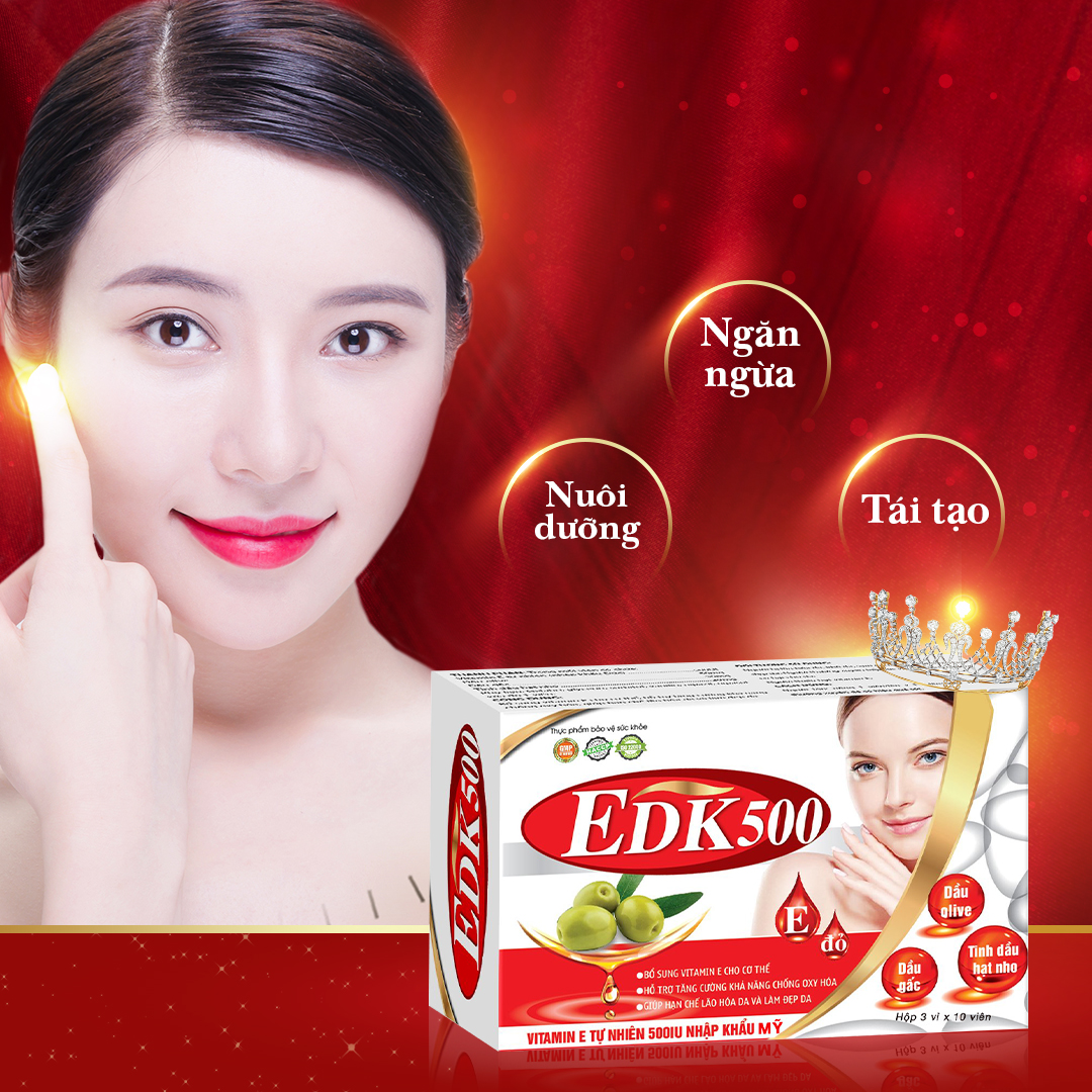Viên Uống Vitamin E EDK500 Dân Khang Chống Oxy Hóa Dưỡng Da Sáng Khỏe Hộp 30 Viên