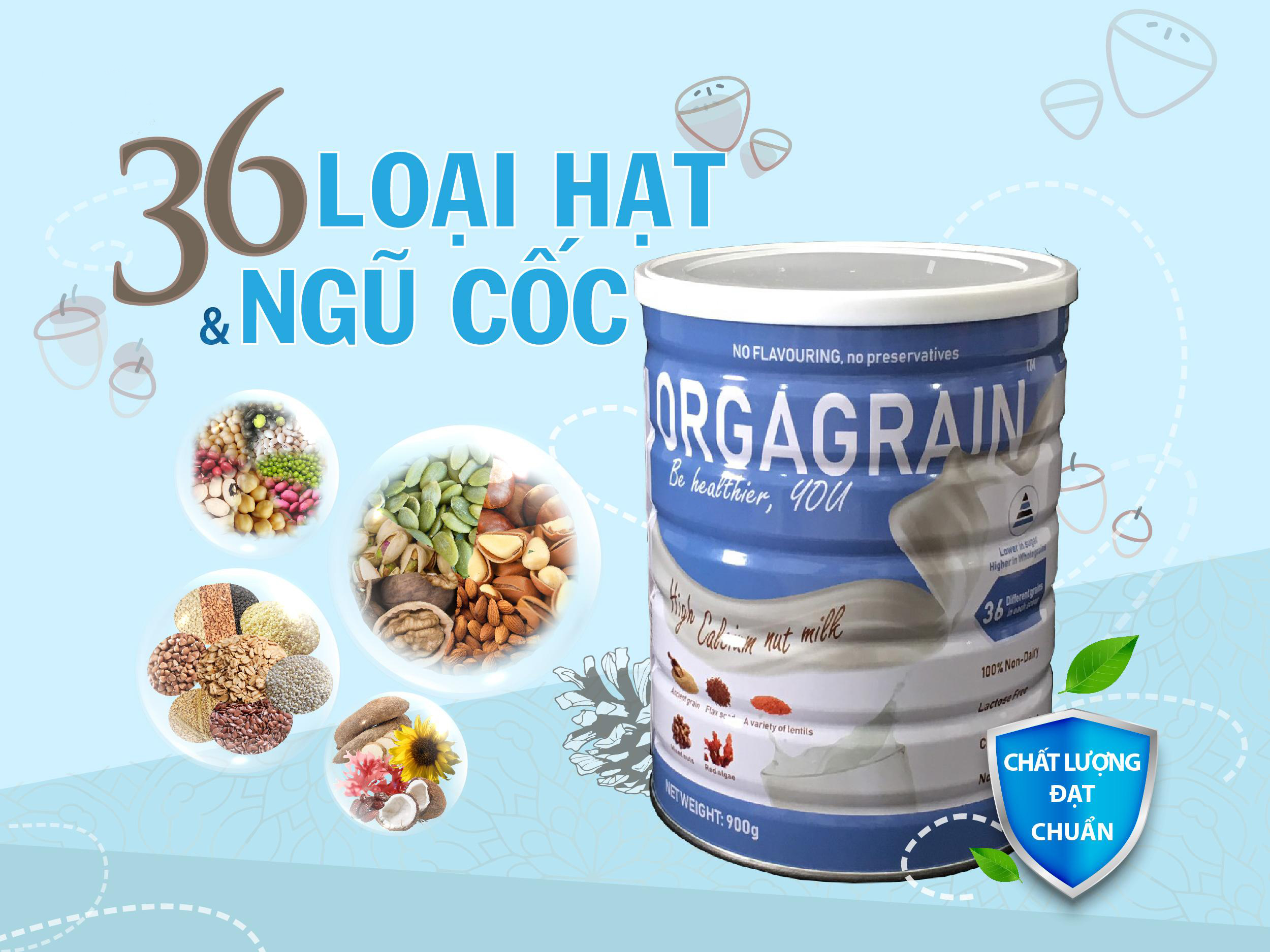 Sữa Hạt Orgagrain Thuần Chay - 36 Loại Hạt - Không Đường - Giàu Vitamin, Chất Xơ Và Canxi, Cải Thiện Hệ Tiêu Hóa - Tốt Cho Tim Mạch - Dành Cho Cả Gia Đình, Trẻ Từ 3 Tuổi Và Người Ăn Thực Dưỡng - FECVEN