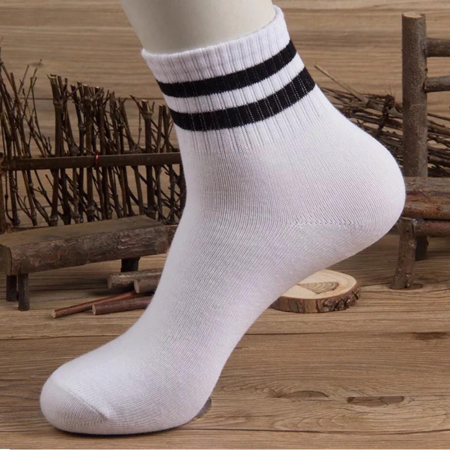 Set 10 Đôi Tất Nữ 2 Sọc In Phong Cách Hàn Quốc Màu Trắng Sọc Đen