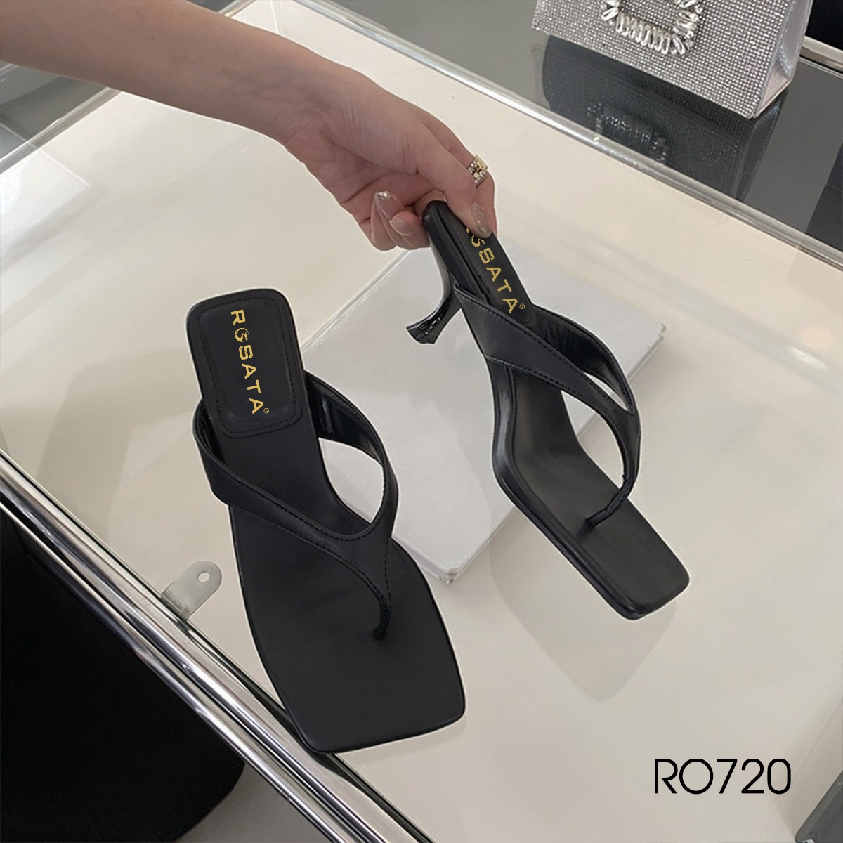 Dép nữ xỏ ngón, gót nhọn ROSATA RO720 - 4p - Đen, Nâu - BKSTORE