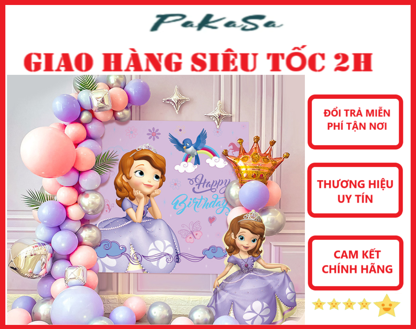 Sét Bong Bóng Trang Trí Sinh Nhật Nhiều Mẫu Tặng Kèm Ống Bơm Tay PaKaSa - Hàng Chính Hãng