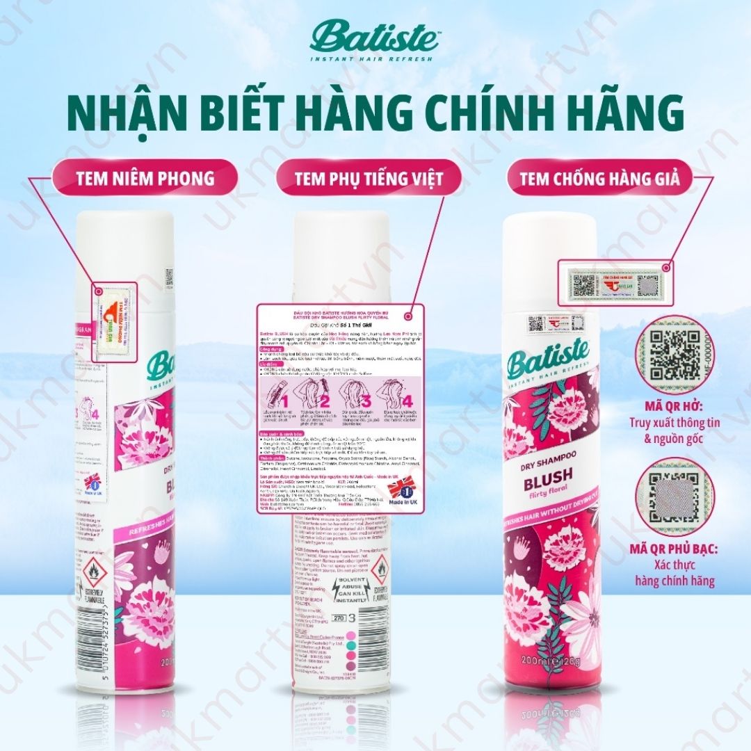 Dầu Gội Khô Batiste Dry Shampoo 200ml Hết Ngứa, Hết Bết Dính Tóc Bồng Bềnh Tức Thì