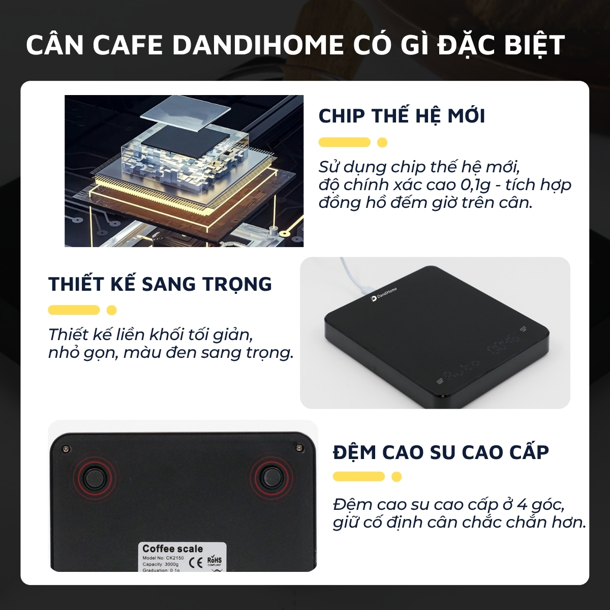 Cân tiểu ly điện tử mini nhà bếp, cà phê DandiHome có độ chính xác cao