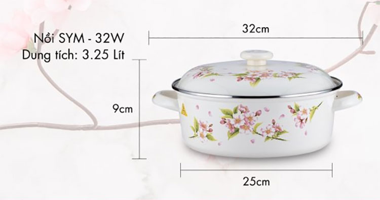 Nồi tráng men FUJIHORO 25cm, 4.0L (Hoa Hà Lan) SYM-32, Sử dụng bếp từ