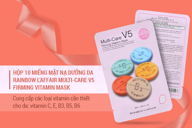 Hộp 10 Miếng Mặt Nạ Dưỡng Da Rainbow L'Affair Multi-Care V5 Firming Vitamin Mask