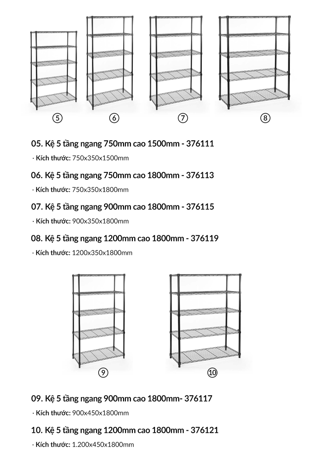 Kệ sắt đa năng 5 tầng tùy chỉnh mặt lưới, khung thép carbon