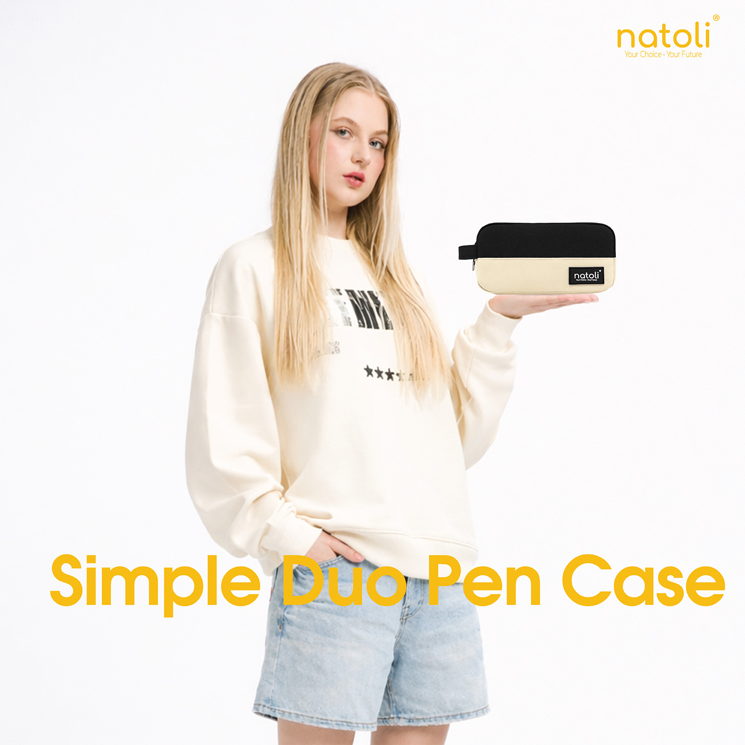Bóp viết nhiều ngăn NATOLI, hộp bút cute chống nước đựng bút đa năng BST Simple Duo Pen Case T23