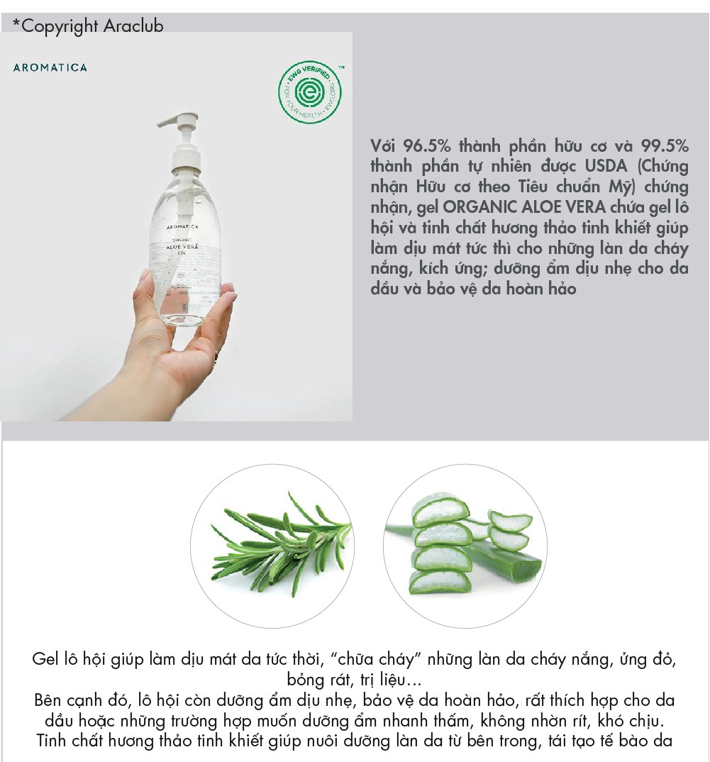 gel lô hội hữu cơ dưỡng ẩm mặt và toàn thân aromatica organic aloe vera gel 300ml 2