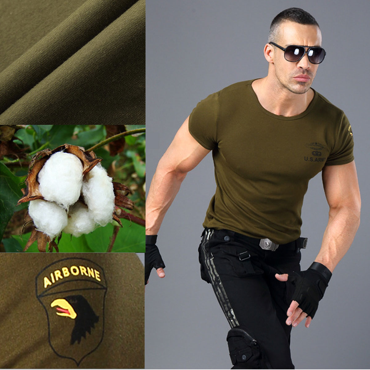 Áo Thun Nam Ngắn Tay Kiểu Lính Không Cổ  US ARMY U229, Chất Liệu Cotton Thoáng Mát, Mềm Mịn, Mát, Bền Màu-HÀNG CHÍNH HÃNG