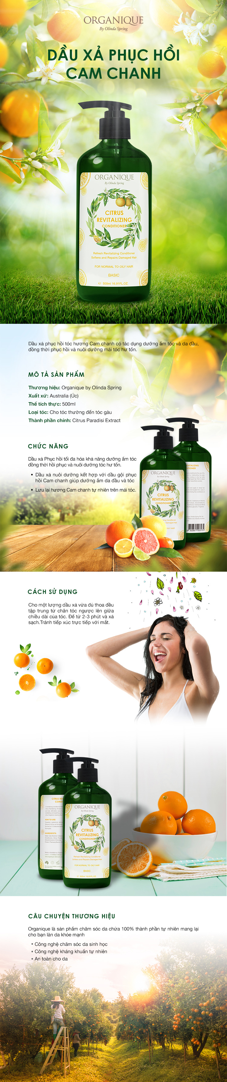 Dầu Xả Organique Phục Hồi Hương Cam Chanh Citrus Revitalizing Conditioner (500ml)
