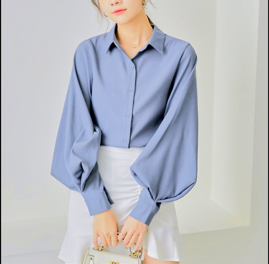 Áo sơ mi nữ form rộng tay dài phồng hot trend hàn quốc trẻ trung thanh lịch vải lụa mềm mịn-MUD02