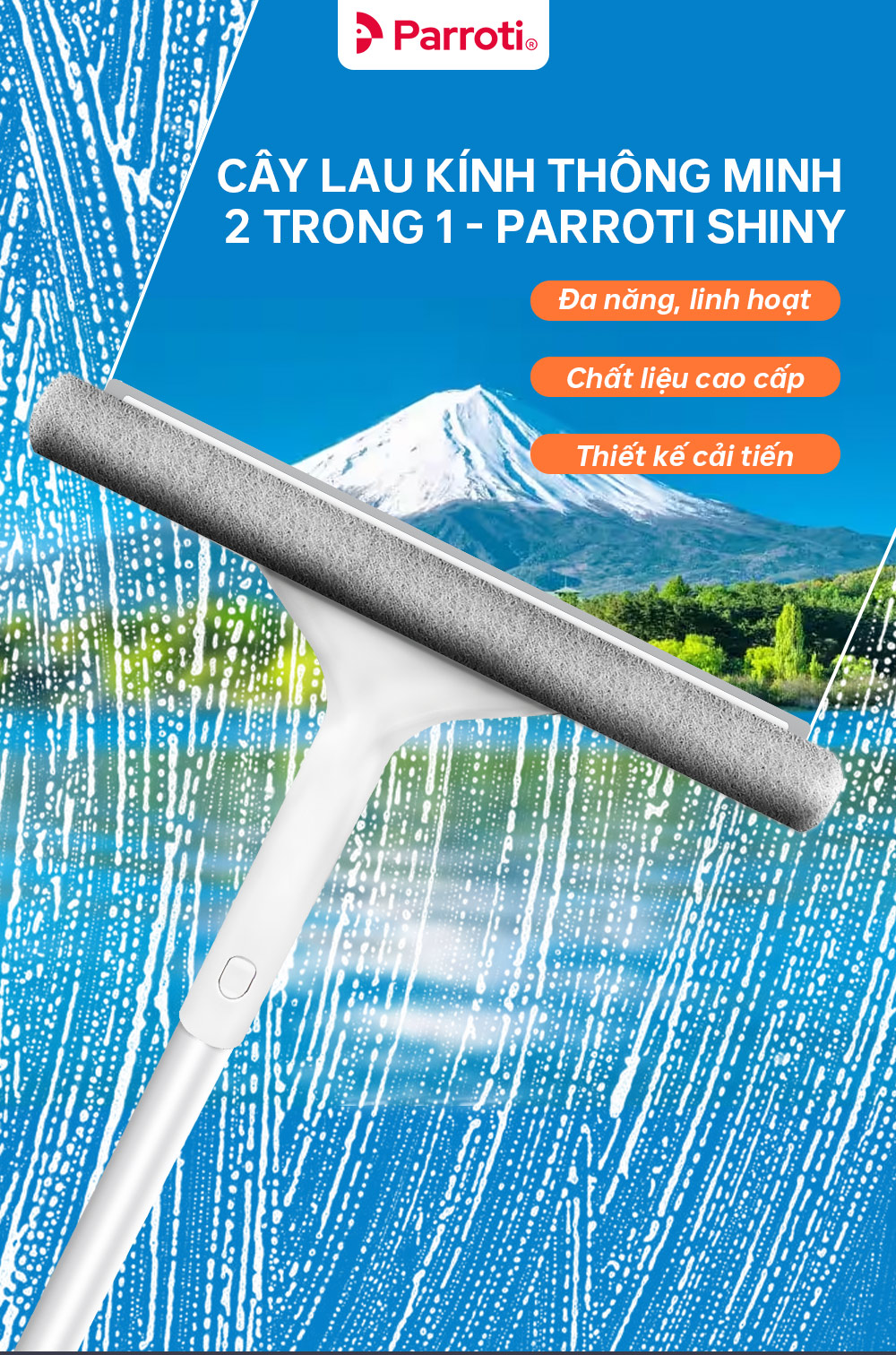 Cây lau kính, gạt chùi kính đa năng 2 đầu trong 1 - Parroti Shiny SN01