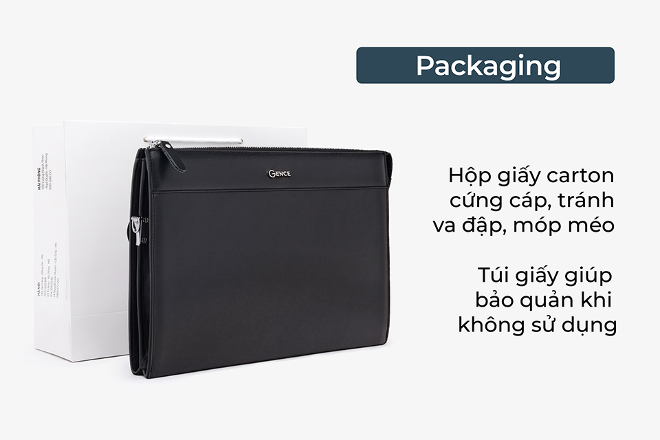 Ví Cầm Tay Nam Clutch Da GENCE CL07 Da Bò Cao Cấp Màu Đen Có Dây Đeo Vai