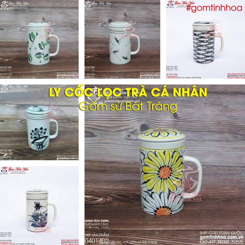 Ly cốc lọc trà cá nhân gốm sứ Bát Tràng cao cấp Gốm Tinh Hoa