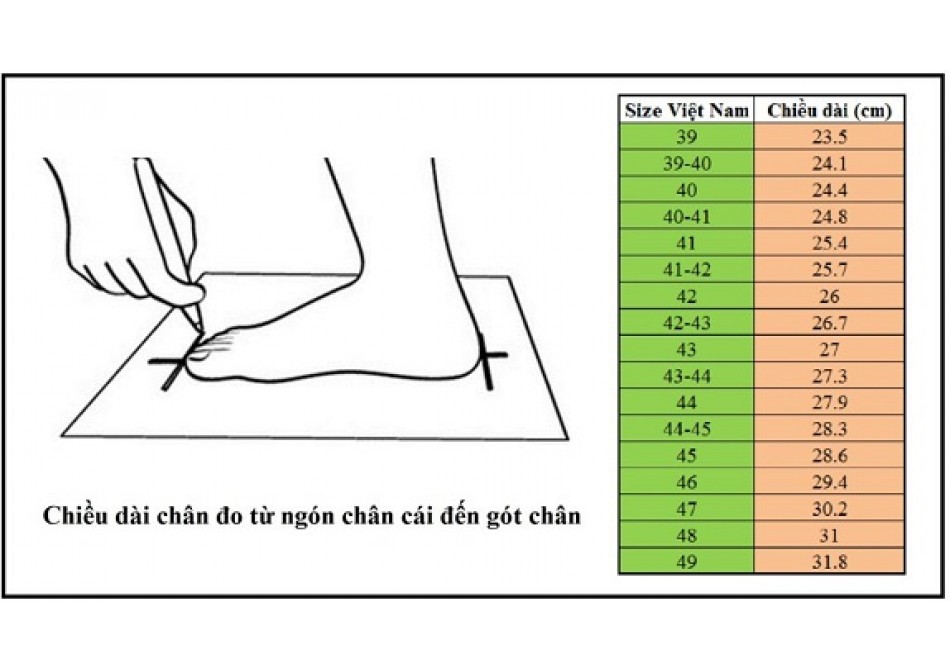 bảng size đo giày đá bóng của khách hàng