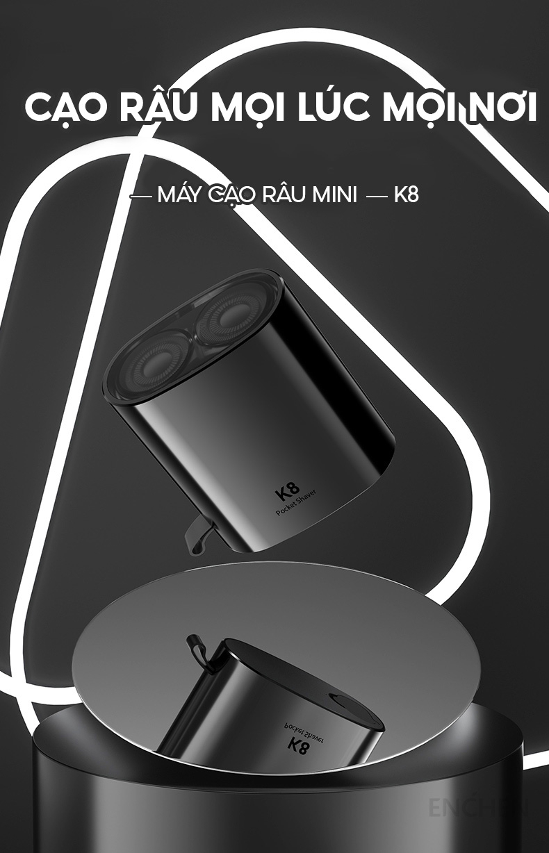 Máy cạo râu Enchen K8 - Đầu cạo 2D chống nước, 18 lưỡi dao tự mài - Hàng chính hãng