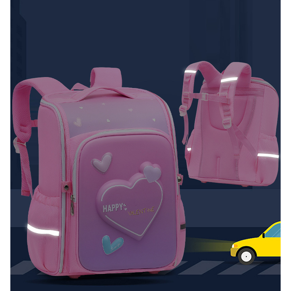 Balo chống gù dáng hộp 3D cho bé gái ,balo học sinh tiểu học in hình dễ thương HS1026