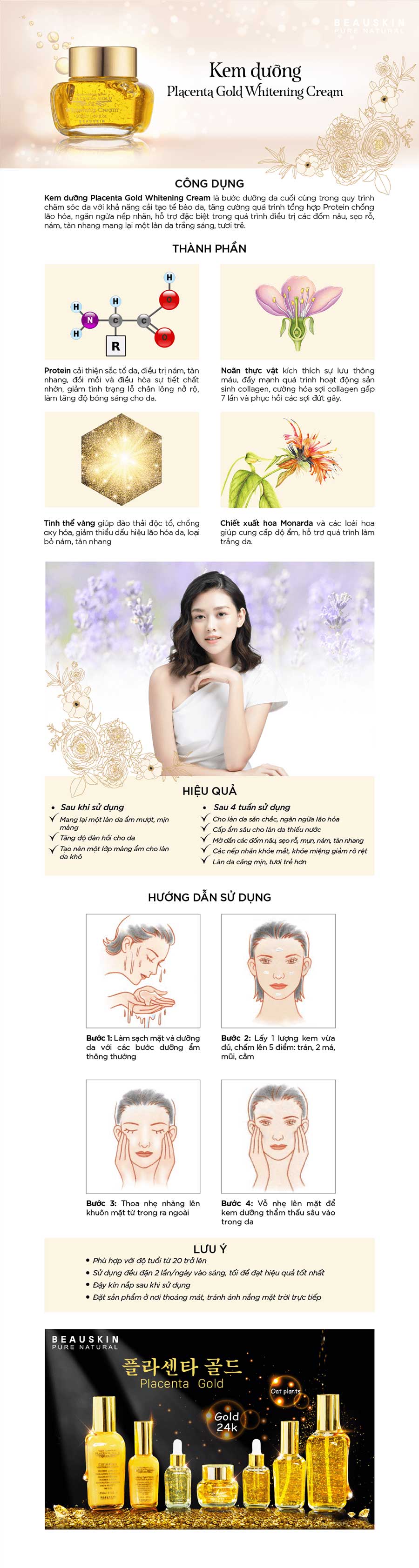 Kem Dưỡng Da Beauskin Placenta Gold Whitening (50g)