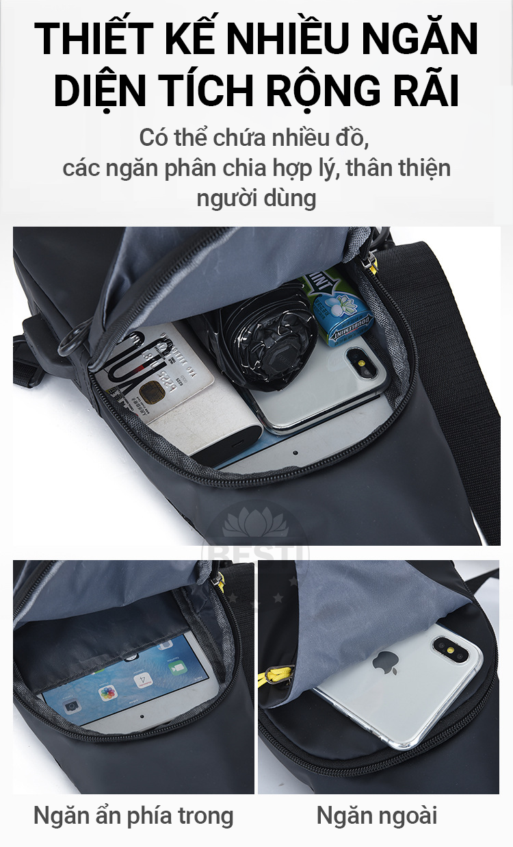 Túi Đeo Chéo Nam Nữ Chống Nước Thời Trang Besti BTY01 Phong Cách Hiện Đại, Chất Liệu Vải Oxford Cao Cấp, Tích Hợp Cổng Sạc USB  – Hàng Chính Hãng