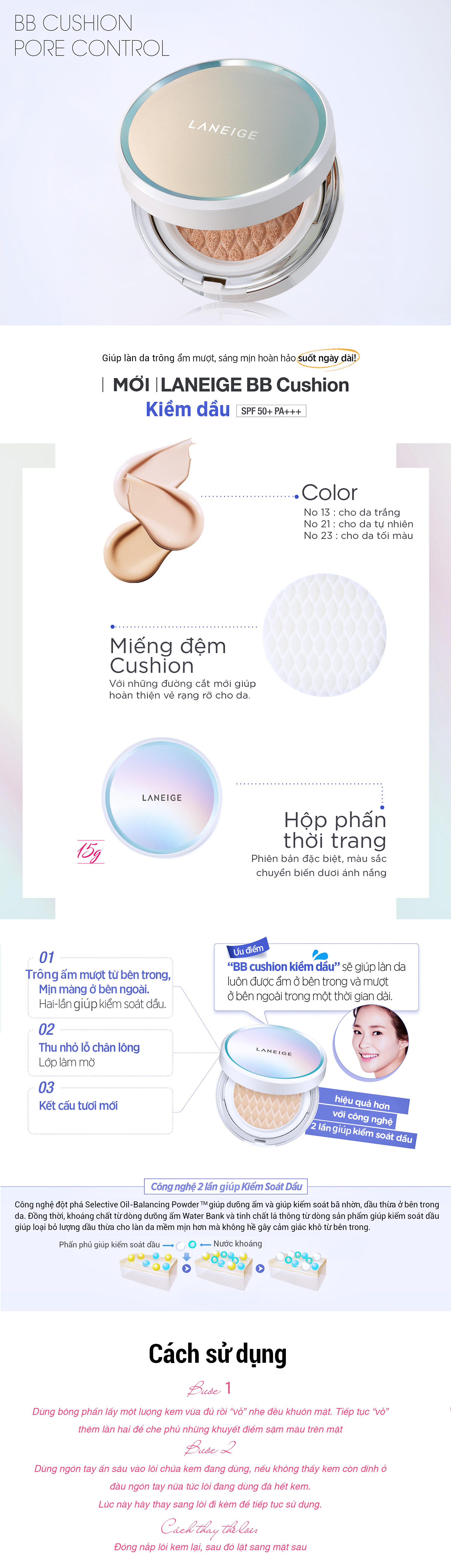 Kem Phấn Nền Kiểm Soát Dầu Kèm Lõi Thay Thế Laneige BB Cushion Pore Control Ex (15g*2) - 270285652-57