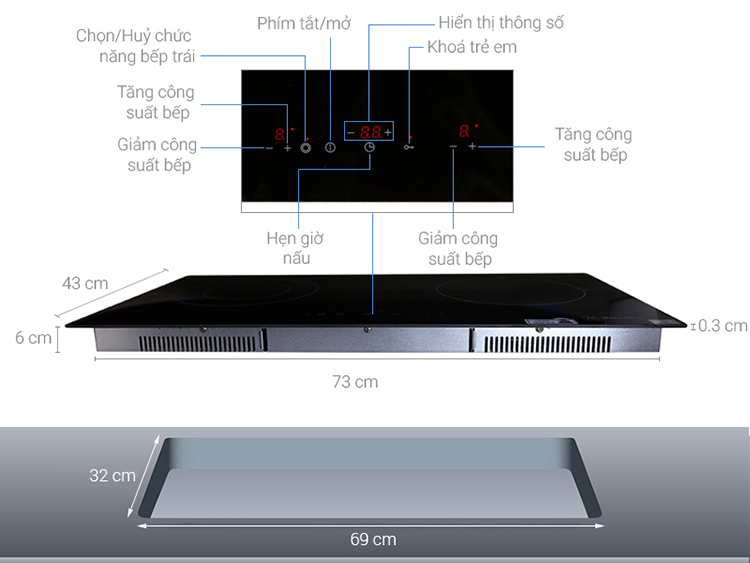 Bếp Âm Từ Đôi Malloca MH-02I (72 cm) - Hàng chính hãng