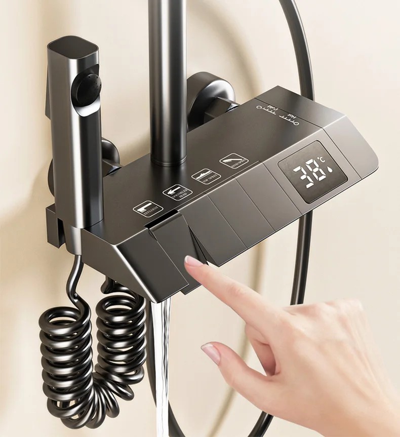 (Tặng ống nối cây sen) Sen cây phím đàn đồng mạ nano xám màn hình hiển thị nhiệt độ tự động kèm xịt vệ sinh