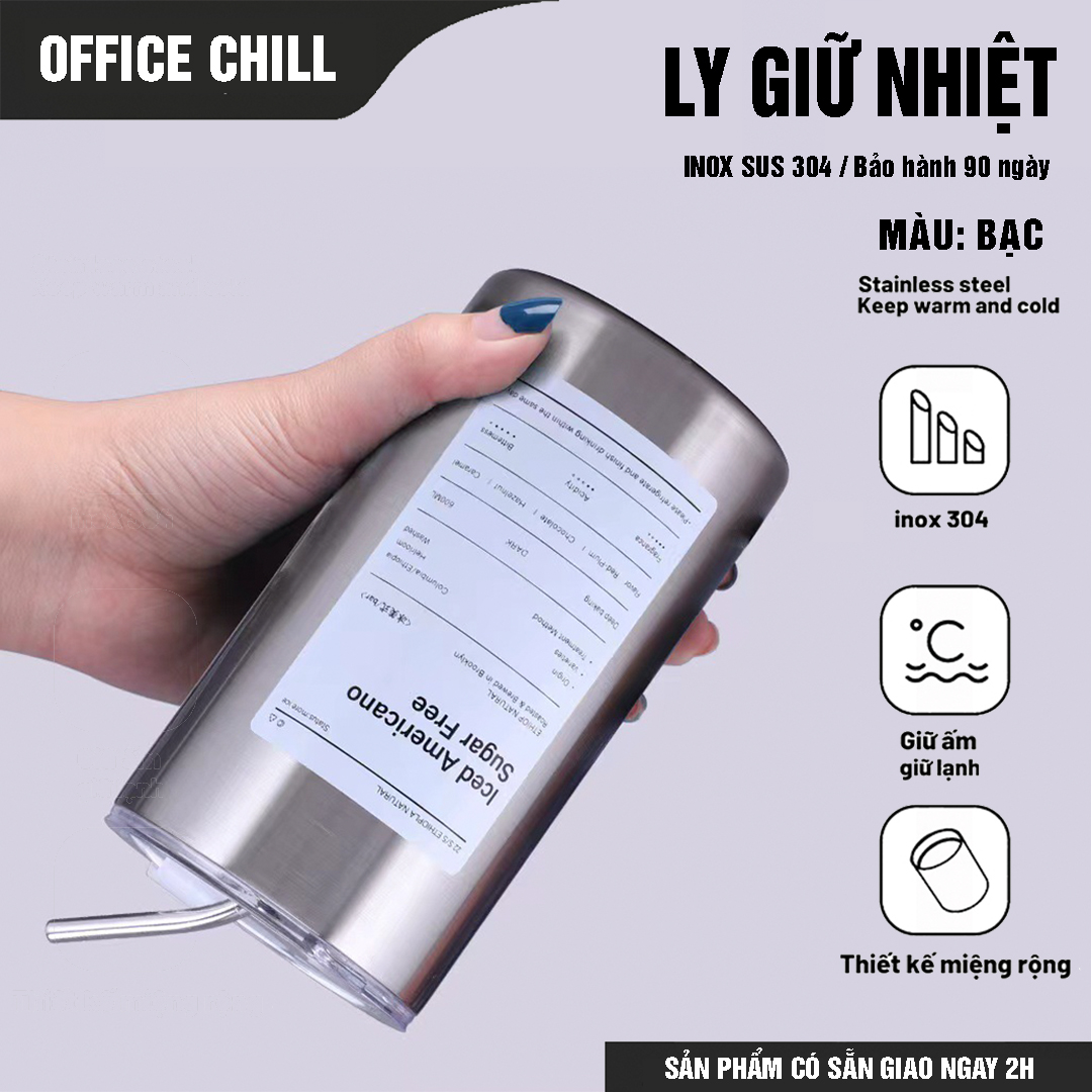 Ly Giữ Nhiệt Inox SUS 304 5 Lớp, Cốc Giữ Nhiệt Bán Chạy Có Ống Hút Cao Cấp Bảo Hành 90 Ngày Office Chill