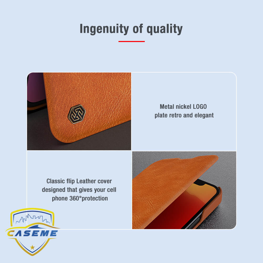 Bao da dành cho iPhone 13 hàng chính hãng Nillkin QIN có nắp trượt bảo vệ camera