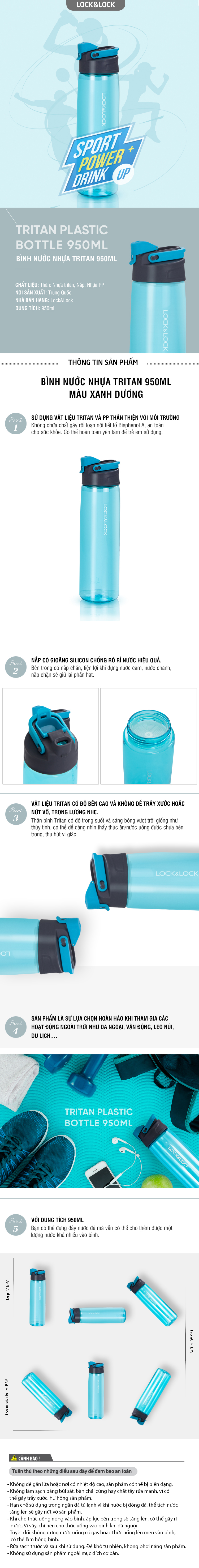 Bình nước nhựa Tritan (950ml) - Xanh dương