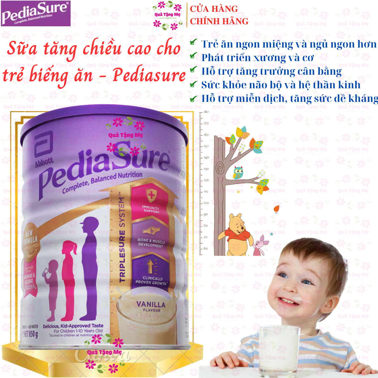 Sữa tăng chiều cao cho trẻ biếng ăn từ 1-10 tuổi Úc Pediasure