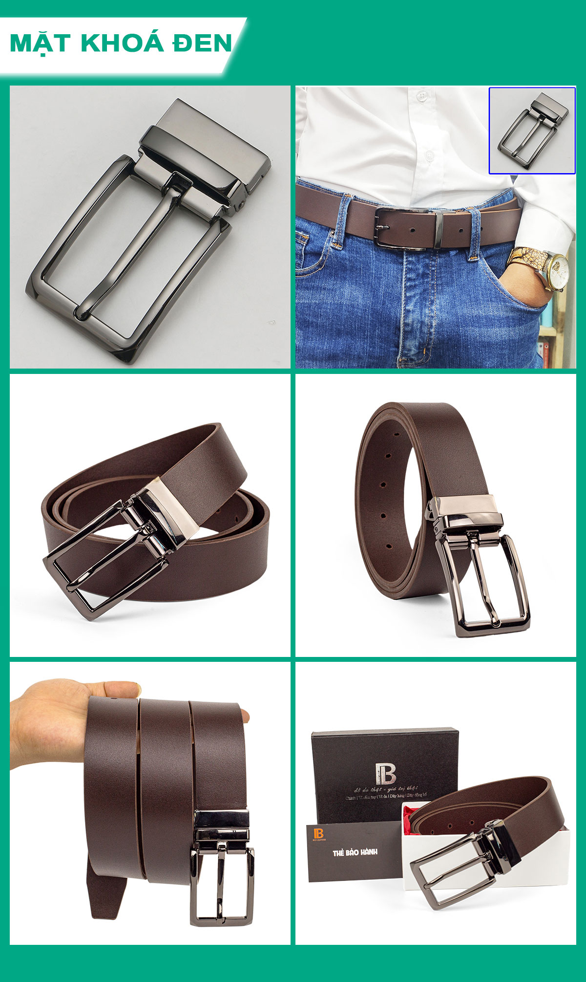 Thắt lưng da bò nguyên tấm L113 cao cấp nhiều mặt Bụi Leather - Bảo hành 12 tháng