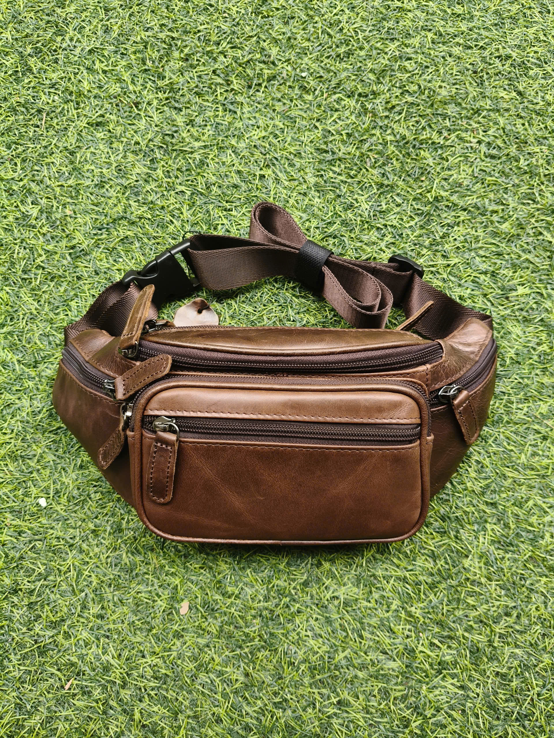 Túi Bao Tử Da Bò Thật BHM8879 Đeo Bụng Đeo Ngực Nam Chống Nước Nhiều Ngăn Cao Cấp